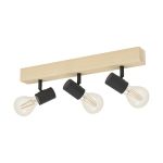 Eglo Ceiling Light Townshend 3 Wood Steel Black | IP20 - Suitable for 3x E27 